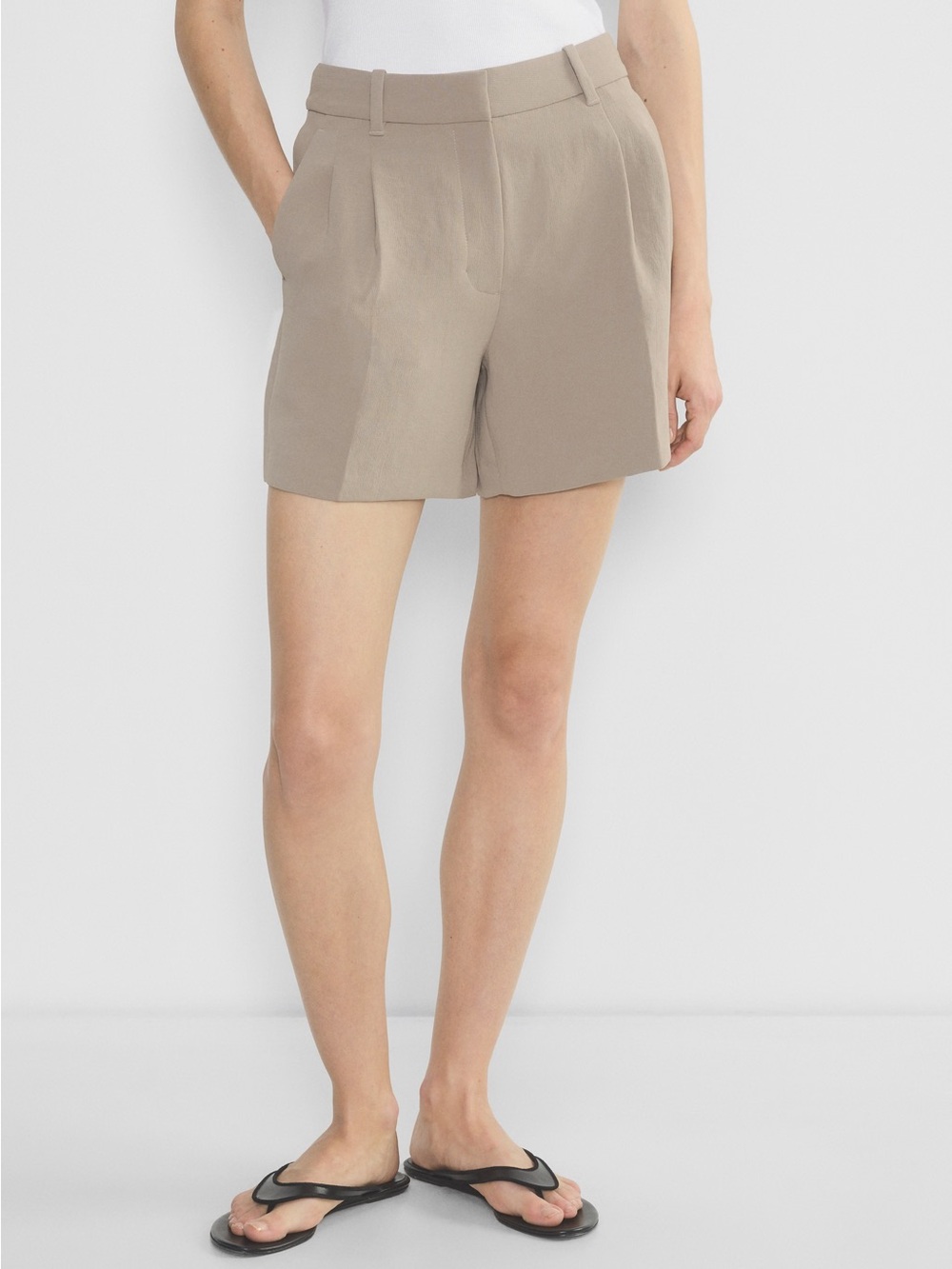 Wilfred High-Rise Pleated Shorts — Taupe